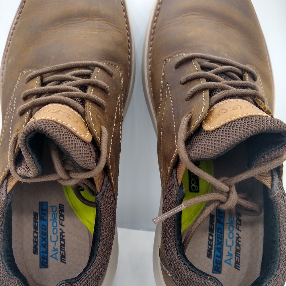 Skechers Mens 9.5Brown Leather RelaxedFit LaceUp Loafers Oxford Monk - Picture 6 of 10